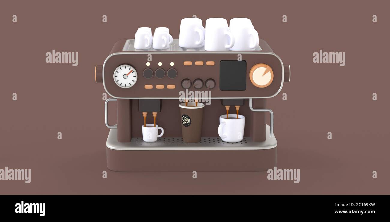 Café render 3D - máquina de café - concepto moderno ilustración digital de  una cafetera con tazas en la parte superior, produciendo el relleno de  espresso en thre Fotografía de stock - Alamy