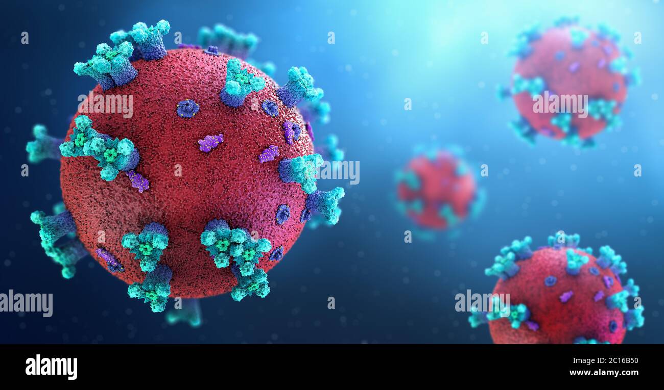 Representación de muchos virus de corona, desencadenante del síndrome respiratorio agudo severo - ilustración 3d Foto de stock