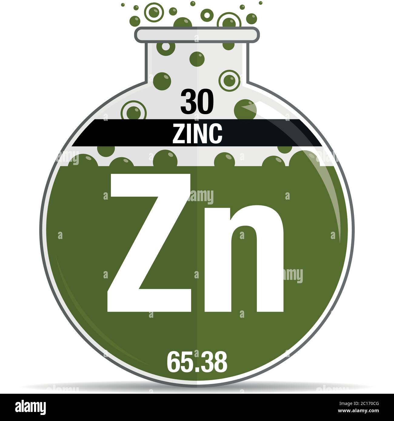 Símbolo de zinc en matraz químico fotografías e imágenes de alta