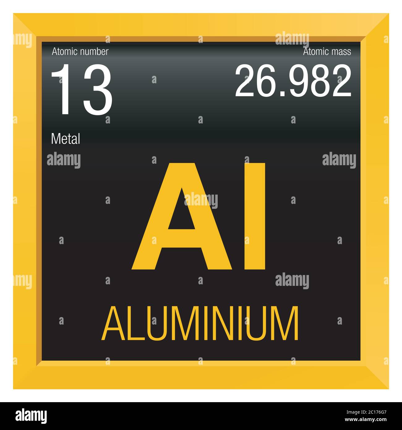 Símbolo de aluminio. Elemento número 13 de la Tabla periódica de los  elementos - Química - Marco cuadrado amarillo con fondo negro Imagen Vector  de stock - Alamy