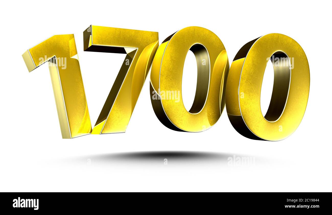 N??meros de ilustraci??n 3D 1700 Oro aislado sobre fondo blanco (con