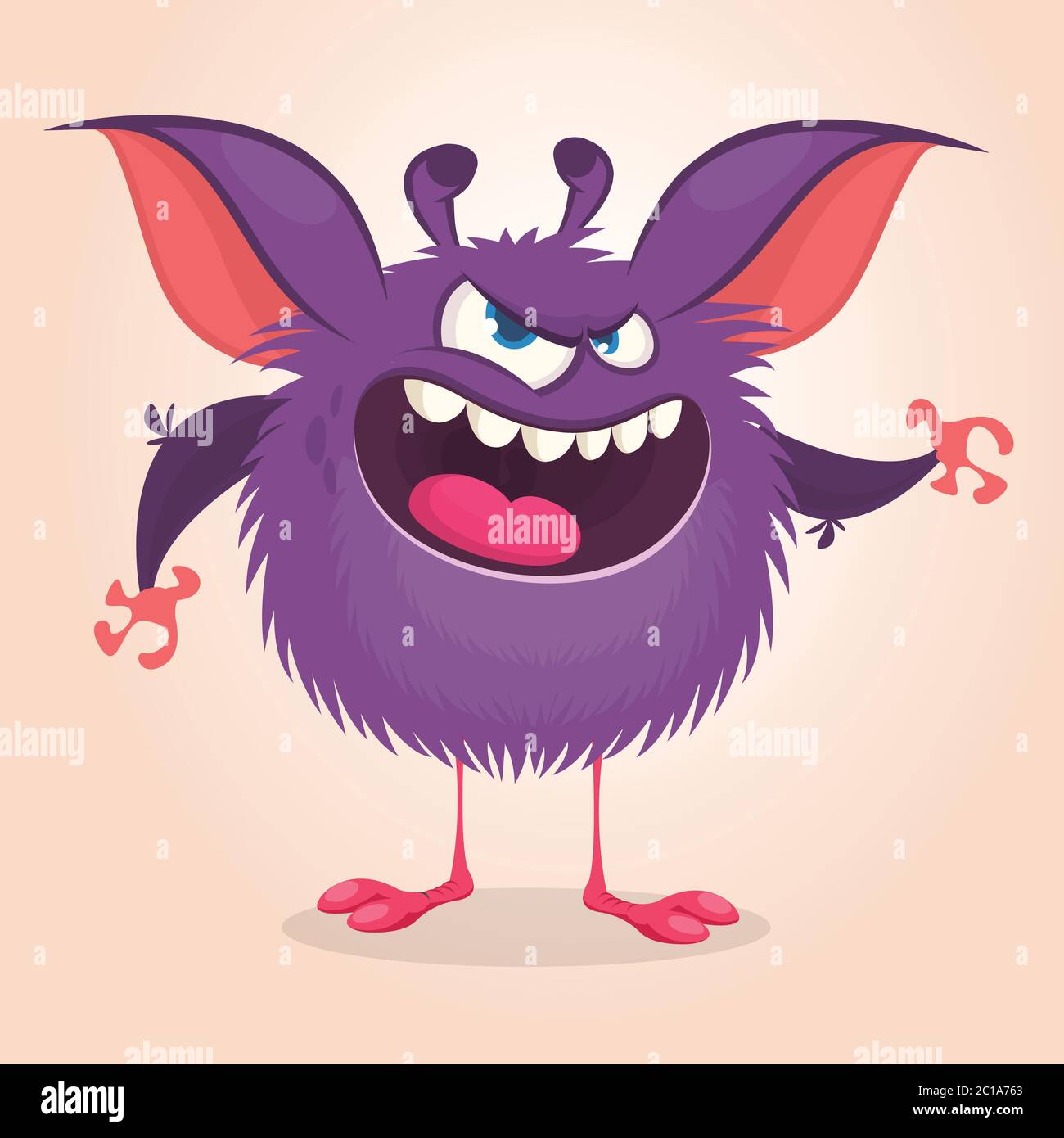 Lindo monstruo de dibujos animados. Vector furry carácter de monstruo  violeta con pequeñas piernas y orejas grandes. Diseño de Halloween Imagen  Vector de stock - Alamy
