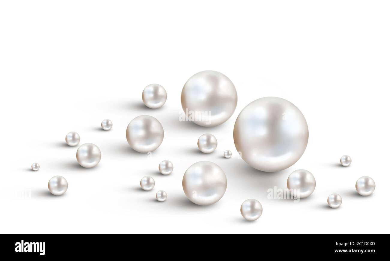 Fondo de perlas de boda con muchas perlas pequeñas y grandes blancas  brillantes nacreous aisladas de color blanco liso ba Fotografía de stock -  Alamy