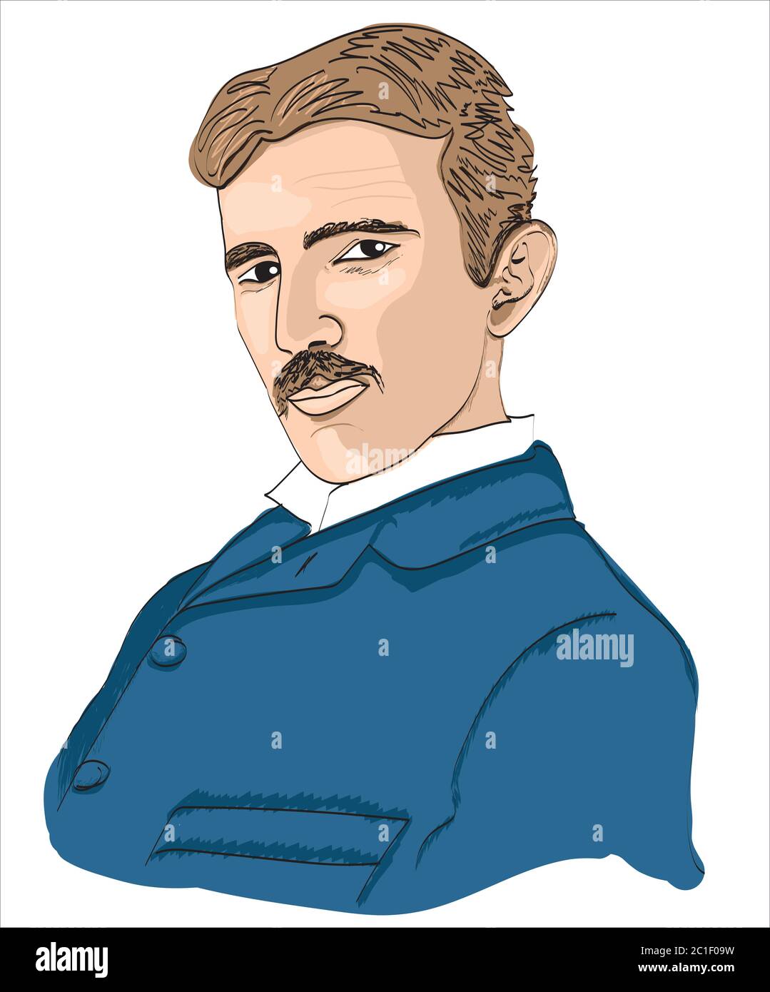 Nikola Tesla dibujos vector ilustración retrato feliz cumpleaños 10 de  julio Imagen Vector de stock - Alamy