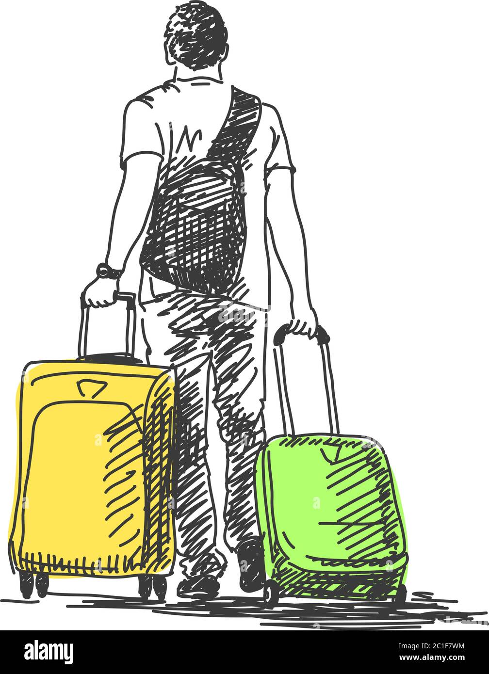 Dibujo de hombre con maletas, dibujo a mano ilustración vectorial Imagen  Vector de stock - Alamy