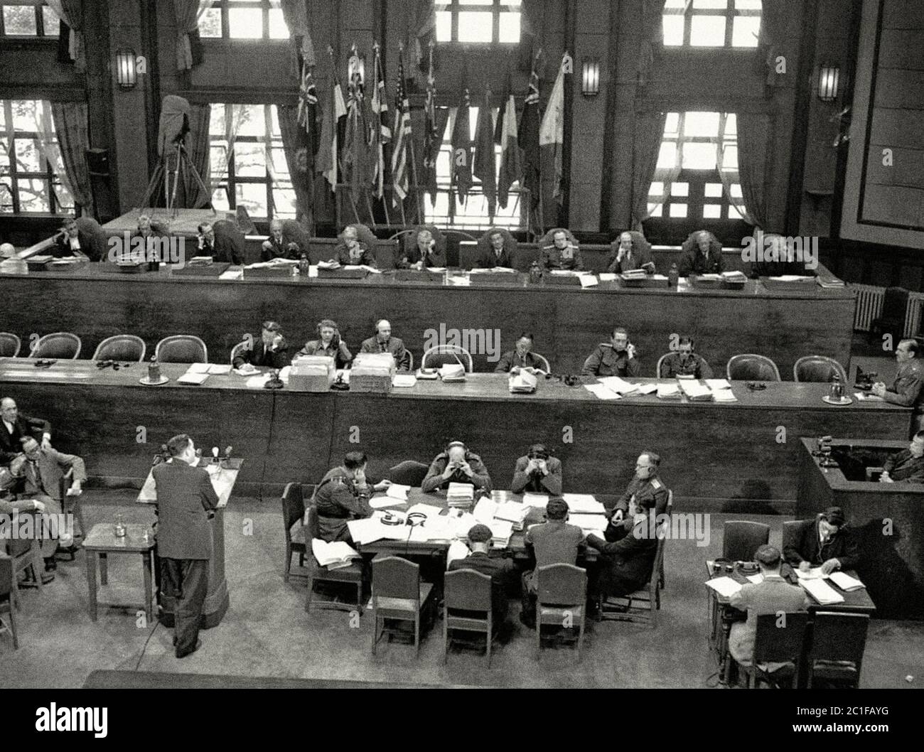 Una visión general de la reunión del Tribunal Militar Internacional para el Lejano Oriente en Tokio en abril de 1947. El 3 de mayo de 1946, los Aliados comenzaron el juicio de Foto de stock