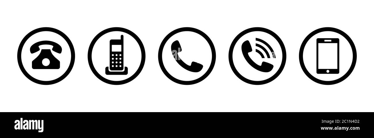 Icono básico del conjunto de herramientas de tecnología de comunicación.  Icono teléfonos móviles y con cable que son utilizados diariamente por  personas en la realización de servicios de negocios Imagen Vector de