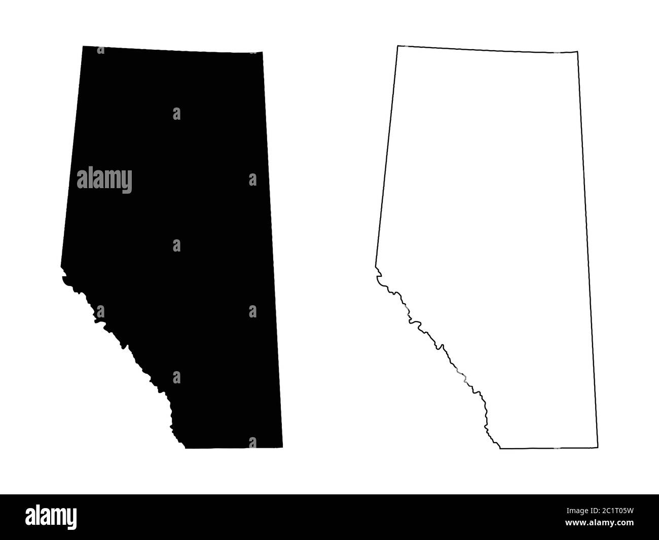 Mapa de la provincia y el territorio de Alberta. Ilustración y contorno en negro. Aislado sobre un fondo blanco. Vector EPS Ilustración del Vector