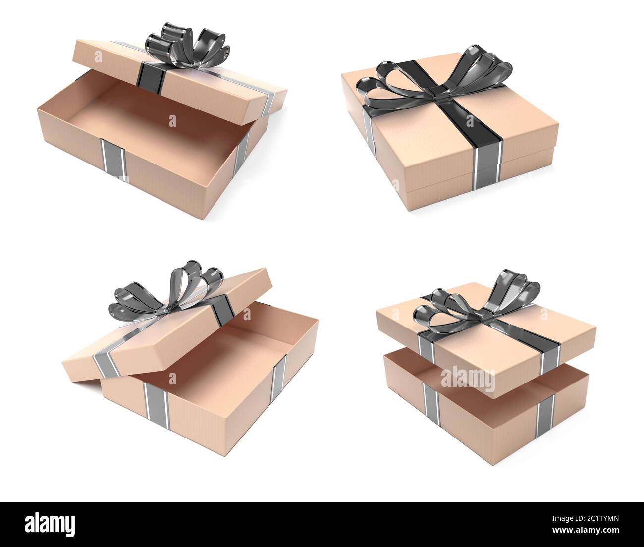Cajas De Regalo Decoradas Con Cinta Negra Cartones Marrones Ilustracion De Representacion 3d Fotografia De Stock Alamy