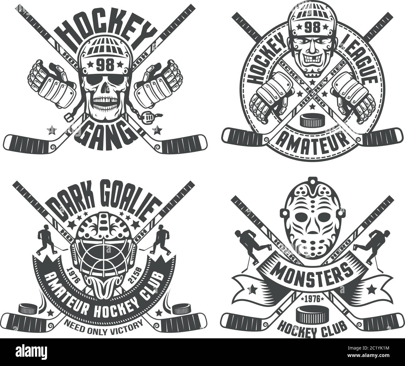 Máscaras de portero de los logotipos de hockey Ilustración del Vector