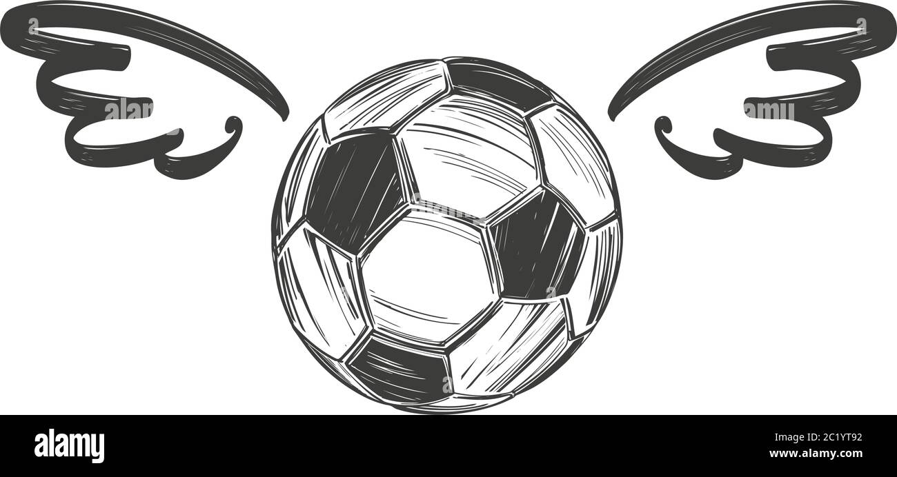 fútbol, balón de fútbol con alas, dibujo de iconos, dibujo de dibujos  animados dibujados a mano ilustración vectorial Imagen Vector de stock -  Alamy