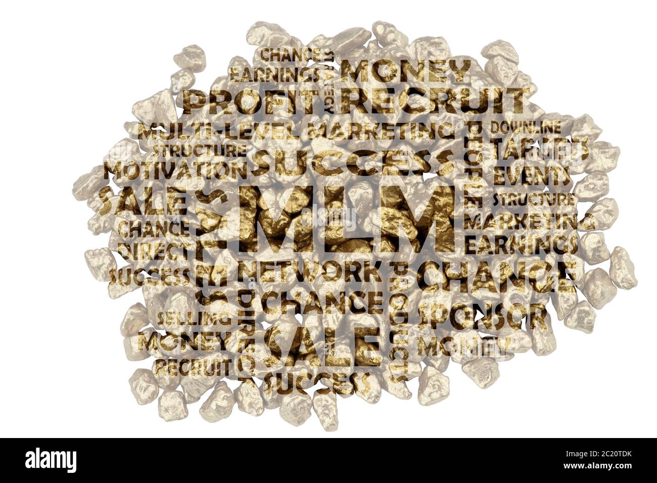 Keywords MLM incrustada en un close-up de picar piedras doradas Foto de stock