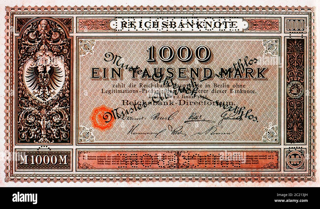 Historische Banknotte, 1. Januar 1876, Marca Tausend Foto de stock
