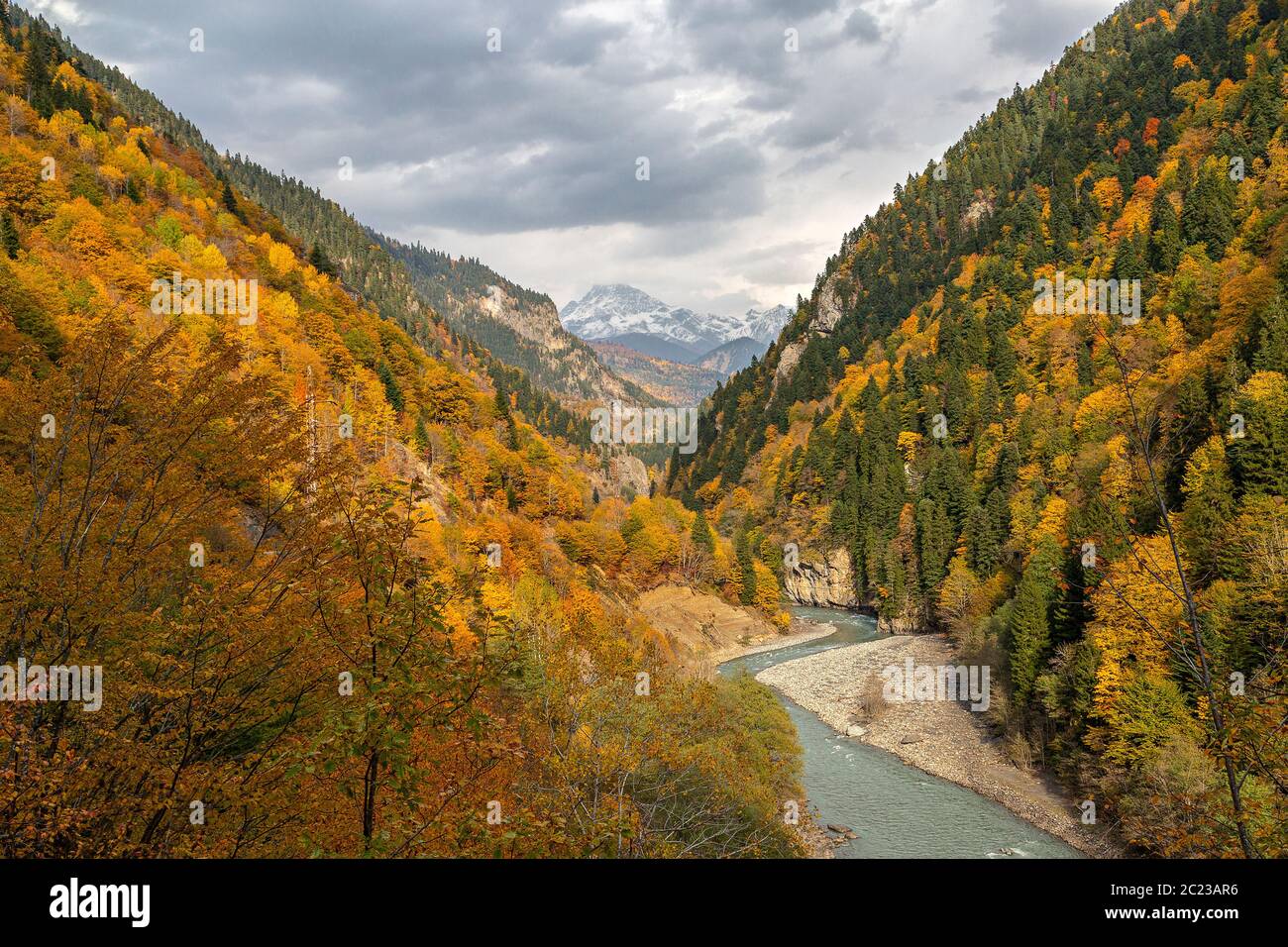 Colores otoñales en las montañas del Cáucaso en Georgia, Cáucaso Foto de stock