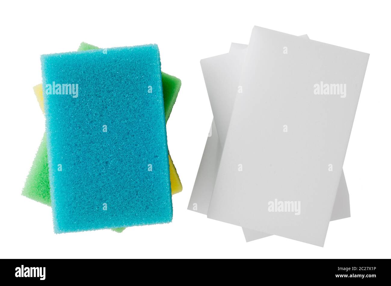 Esponjas Para Lavar Platos Sobre Platos De Fondo Azul. Foto de archivo -  Imagen de color, coloreado: 253098194