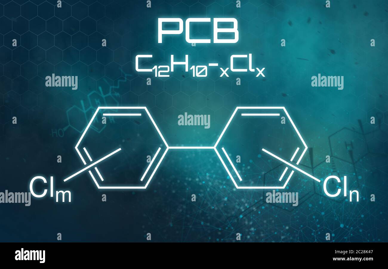 Fórmula química de PCB en un fondo futurista Foto de stock