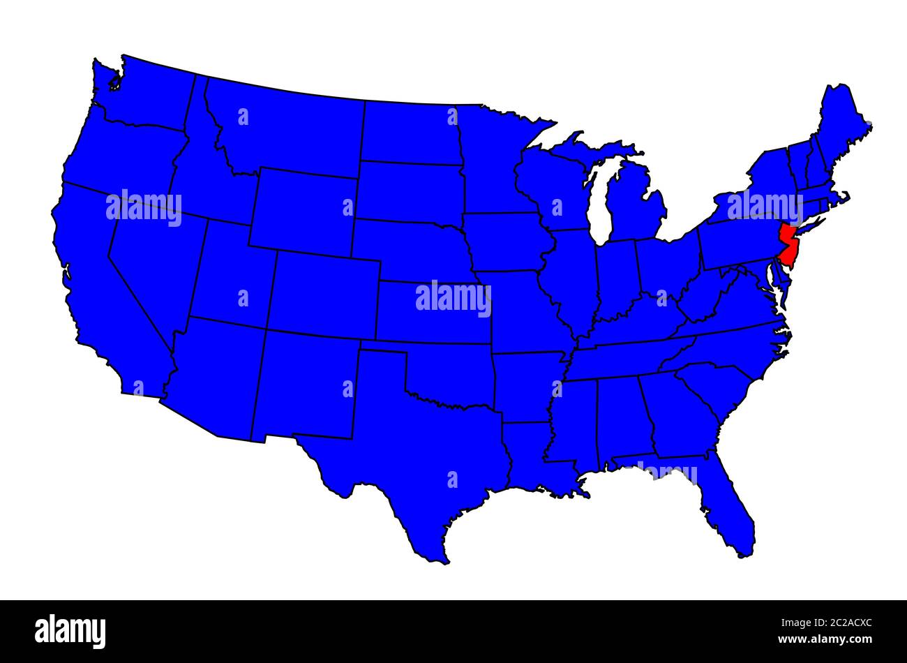 El estado de Nueva Jersey y silueta de esquema establecido en un mapa