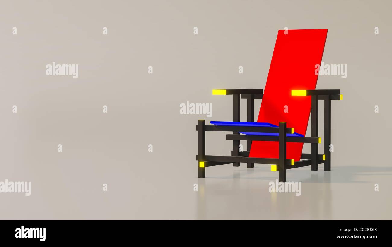 Silla roja y azul del año 1917 por el diseñador Rietveld Fotografía de stock Alamy