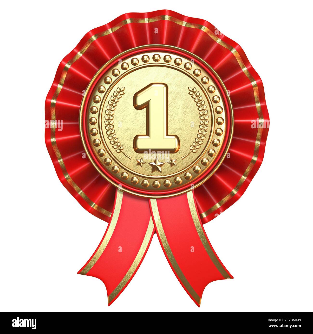 Medalla de oro para el primer lugar con cintas rojas 3D Render