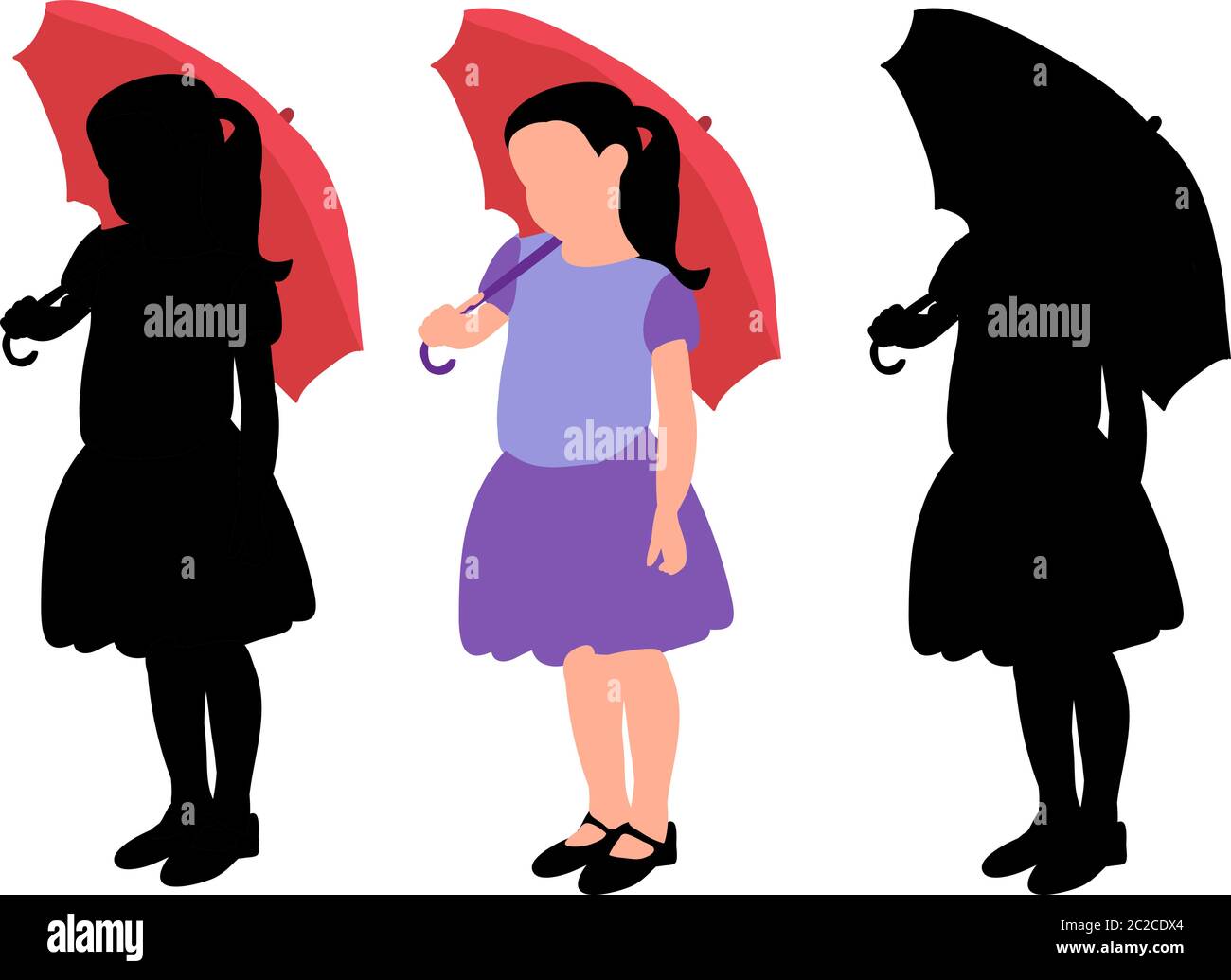 silueta de un niño, una niña con un paraguas Imagen Vector de stock - Alamy