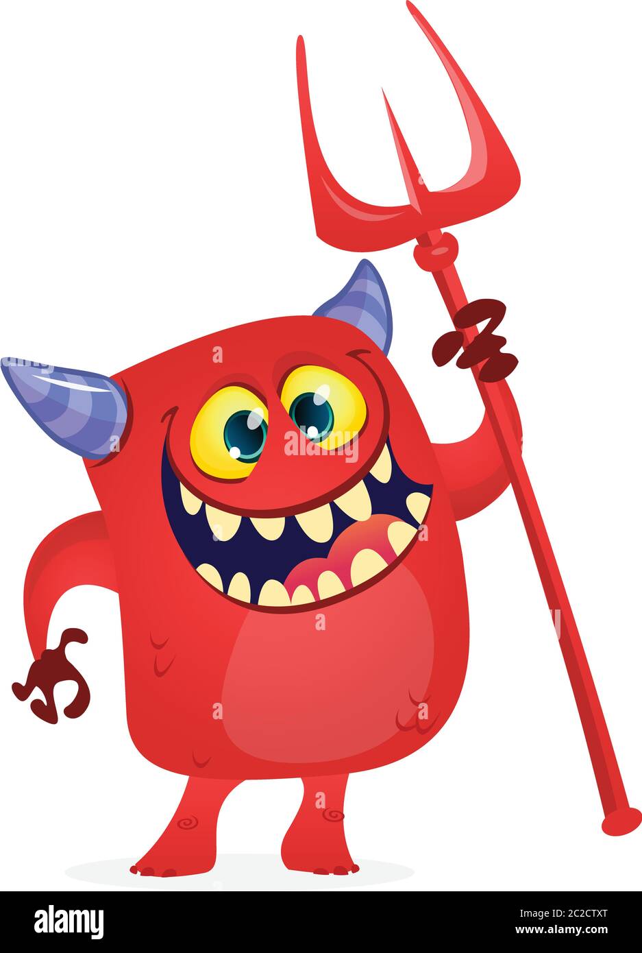 Lindo personaje de dibujos animados diablo sosteniendo tridente o  pitchfork. Ilustración de Halloween Imagen Vector de stock - Alamy