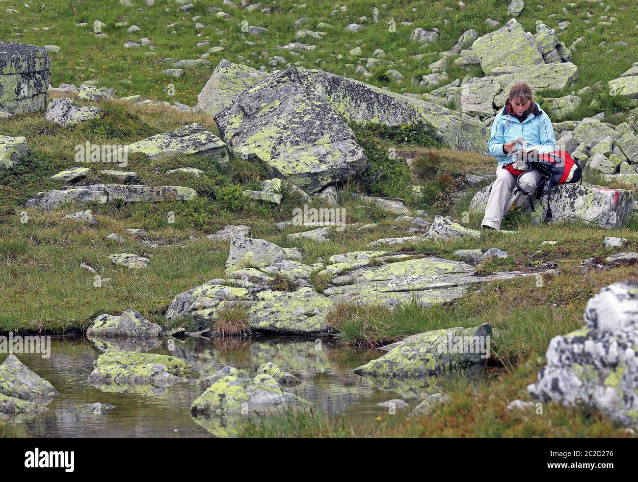 Un amante de la naturaleza en las altas montañas del Hohe Tauern Foto de stock