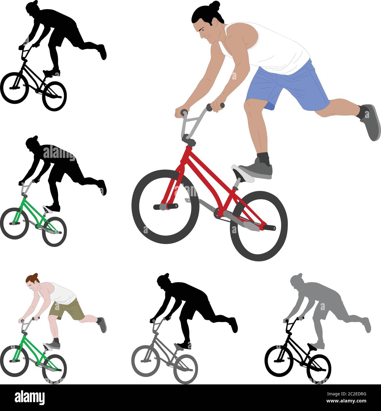 bmx stunt biciclist silueta y color ilustración - vector Ilustración del Vector