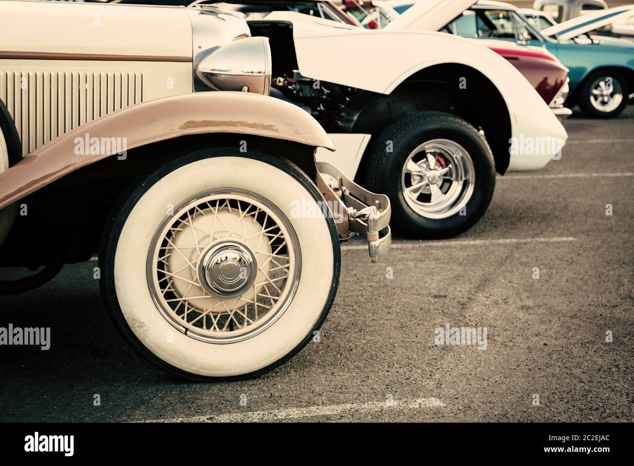 Exposición clásica de calle de coches americanos Foto de stock