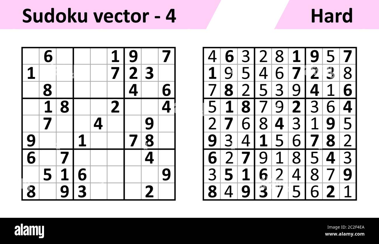 Juego Sudoku con respuestas. Juego diseño vectorial simple Sudoku. Plantilla en blanco. La complejidad de la tarea es difícil Imagen Vector de stock - Alamy
