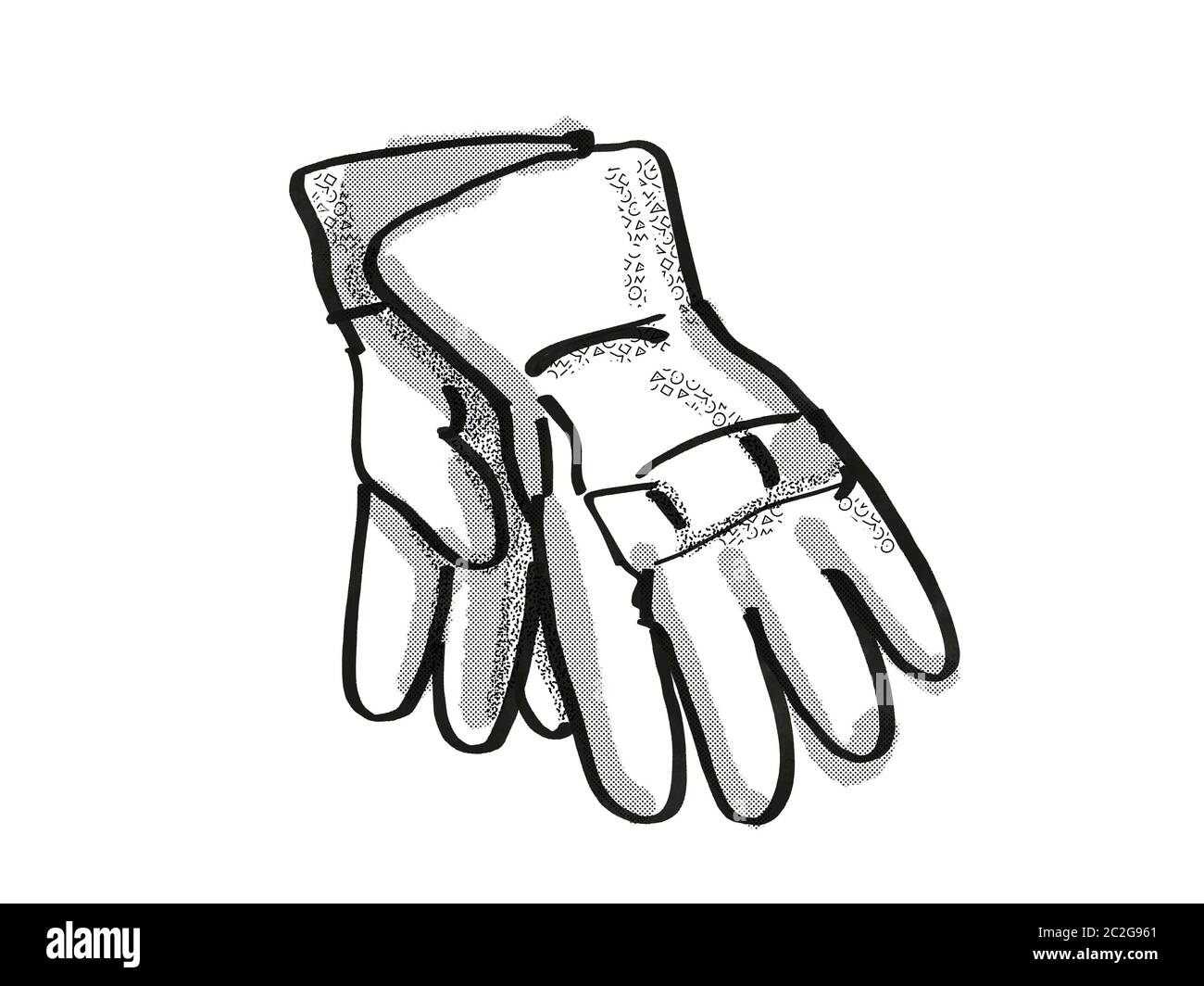 Estilo de dibujos animados retro de dibujo de un par de guantes de  jardinería sobre fondo blanco aislado realizado en blanco y negro  Fotografía de stock - Alamy