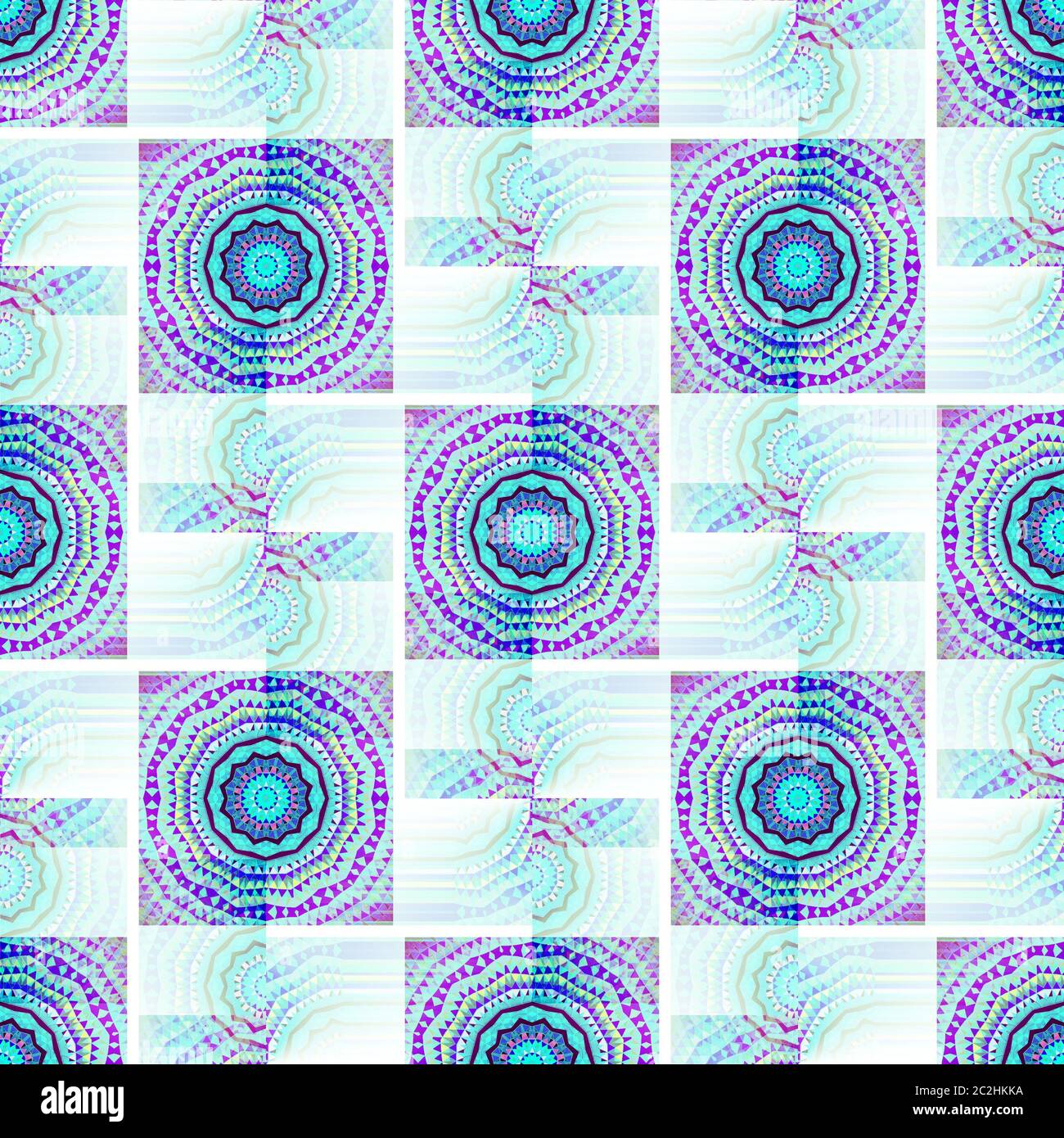 Diseño de cuadros sin costuras con círculos de color turquesa, blanco púrpura Foto de stock