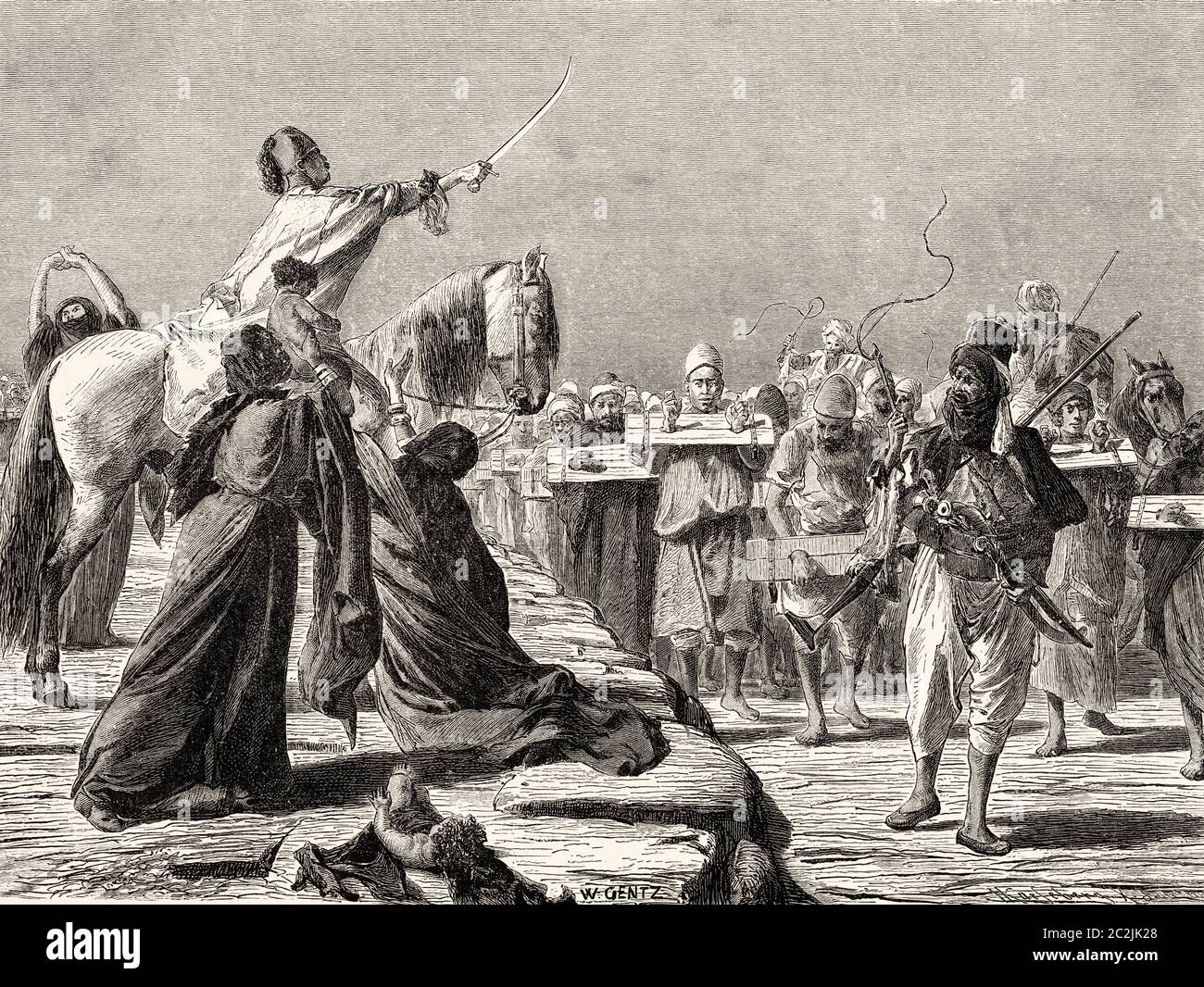 Escena de Reclutamiento bajo Mohammed-Ali. Antiguo siglo XIX grabado ilustración, el Mundo ilustrado 1880 Foto de stock