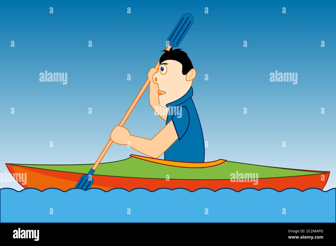 Ilustración vectorial de los hombres de dibujos animados en kayak de barco fusión en la ola Foto de stock