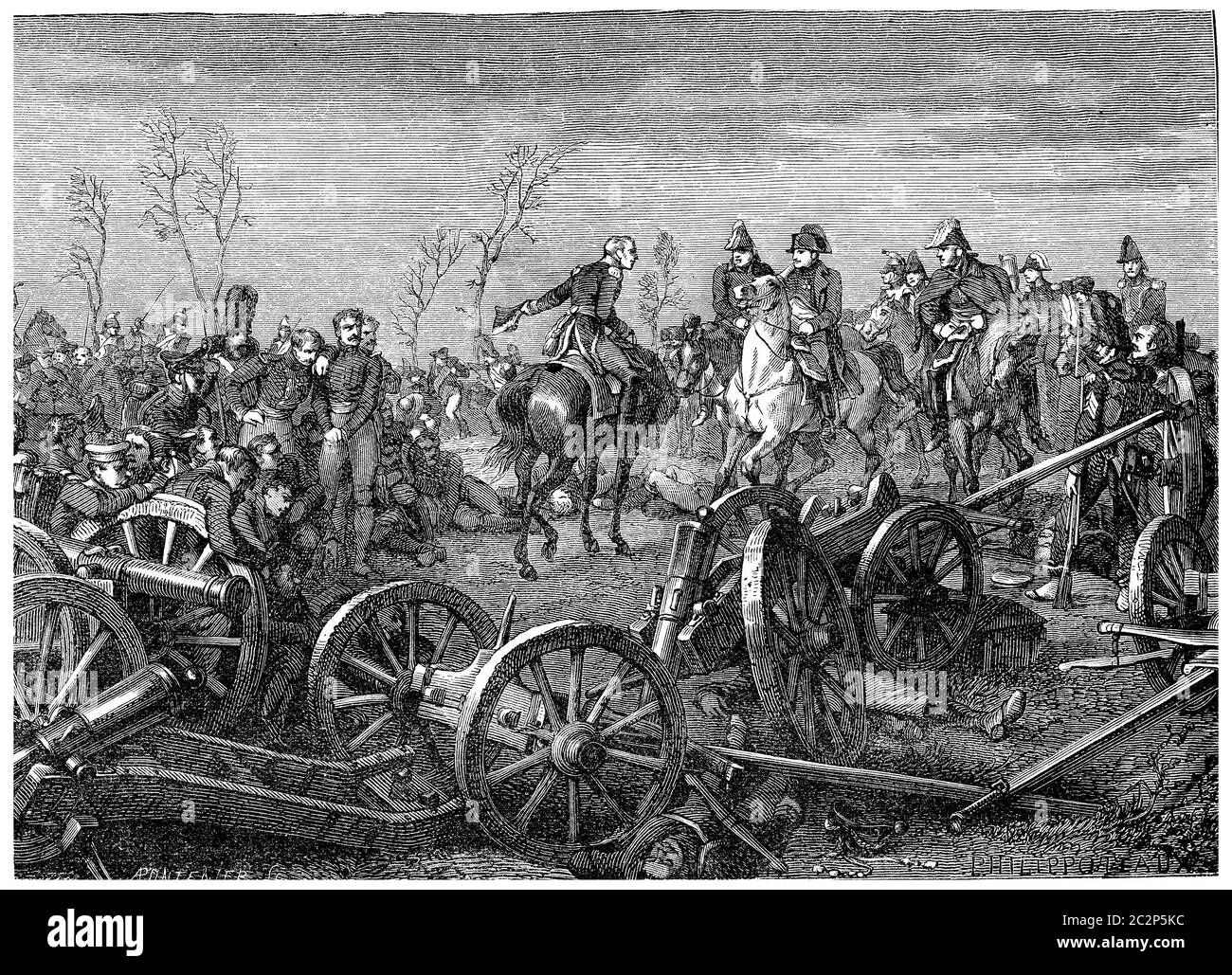 Batalla de Montmirail, grabado vintage ilustración. Historia de Francia