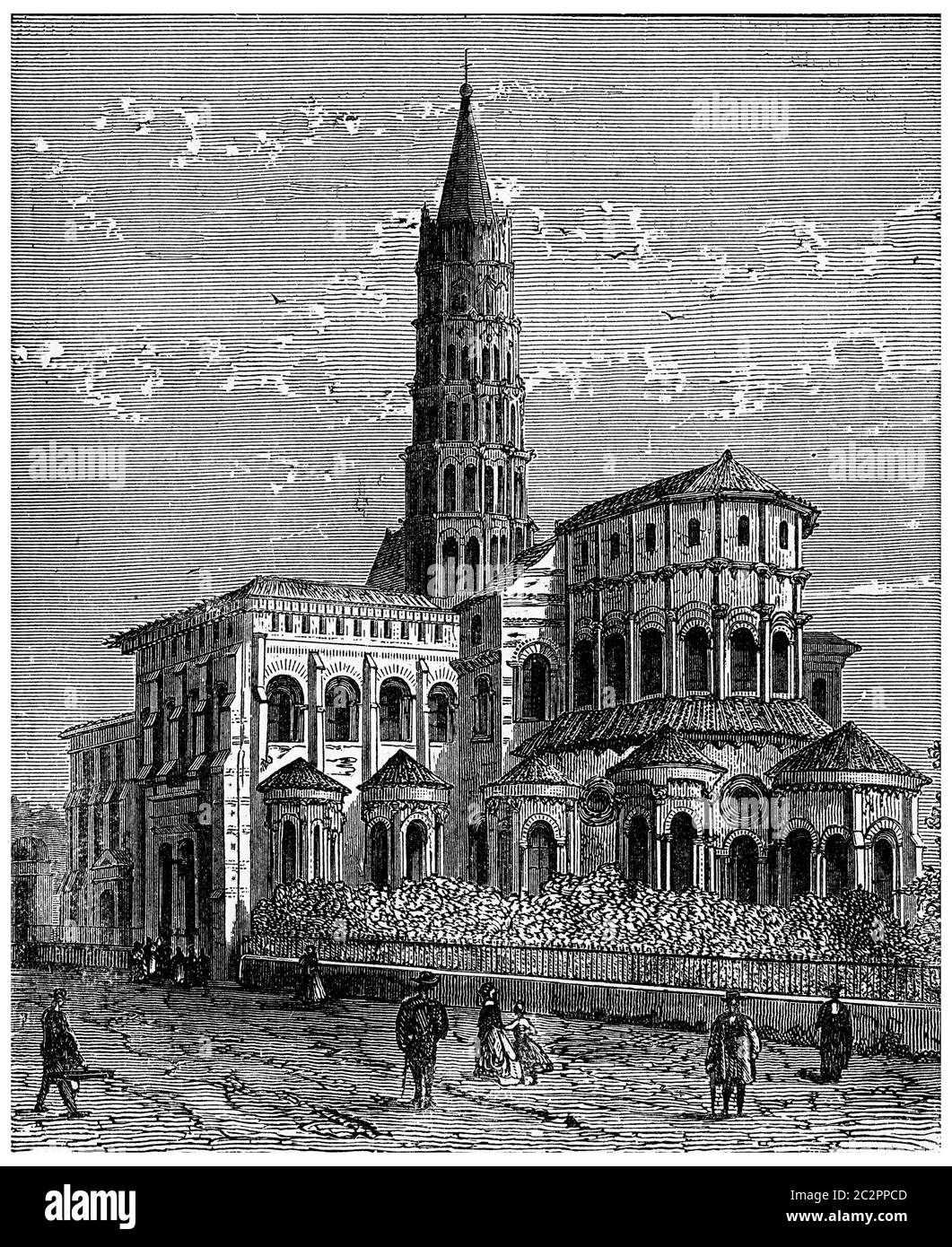 Ábside de SaintSernin en Toulouse, grabado vintage ilustración