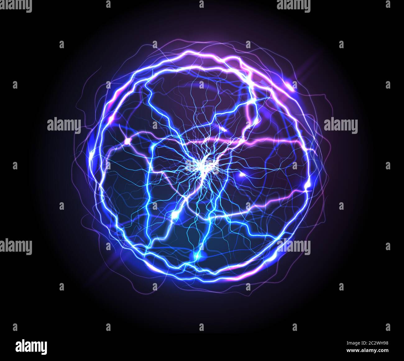 Esfera de la bola eléctrica o del plasma, ilustración realista del vector.  Abstractt bola relámpago con rayos quemados o descargas eléctricas de gran  alcance aisladas Imagen Vector de stock - Alamy