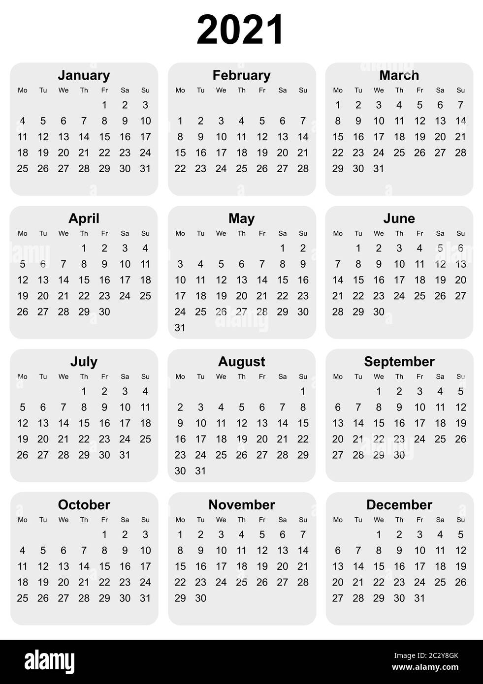 Monthly Vector Vectors Fotos E Imagenes De Stock Pagina 3 Alamy calendario 2021 sin marca de agua