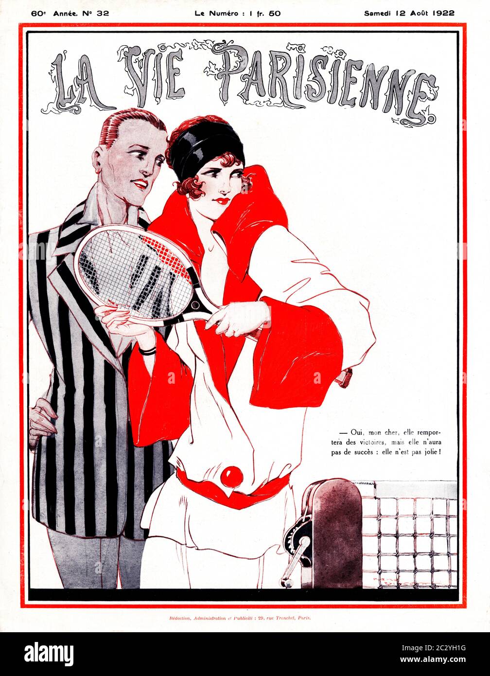 Tenis OUI Mon Cher, 1922 ilustración de la revista francesa la Vie Parisienne, el tenis no es todo, ganará victorias pero no tendrá éxito, ya que no es bonita! Foto de stock
