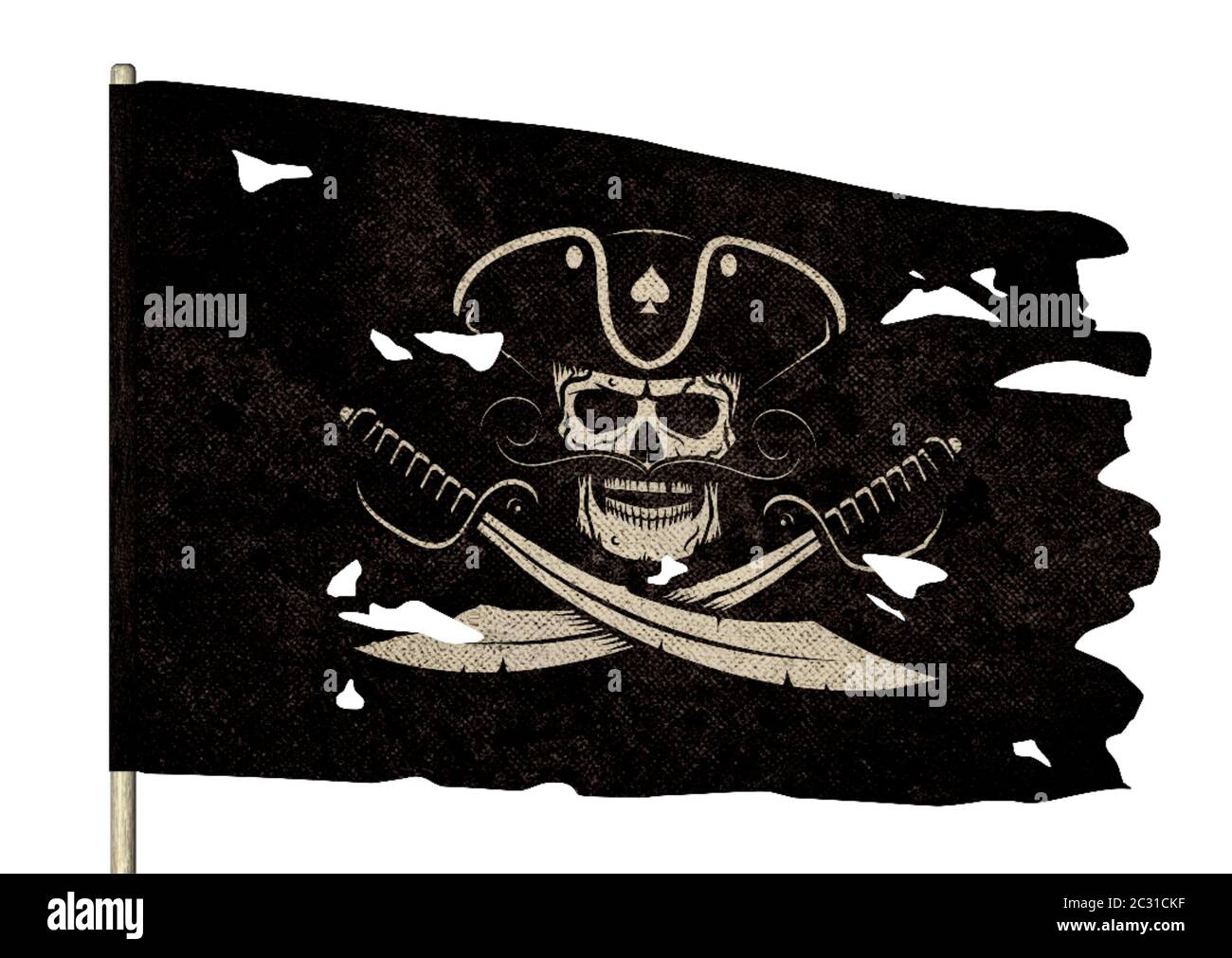 Agitando La Bandera Pirata Rasgada Con Un Jolly Roger Fotografia De Stock Alamy