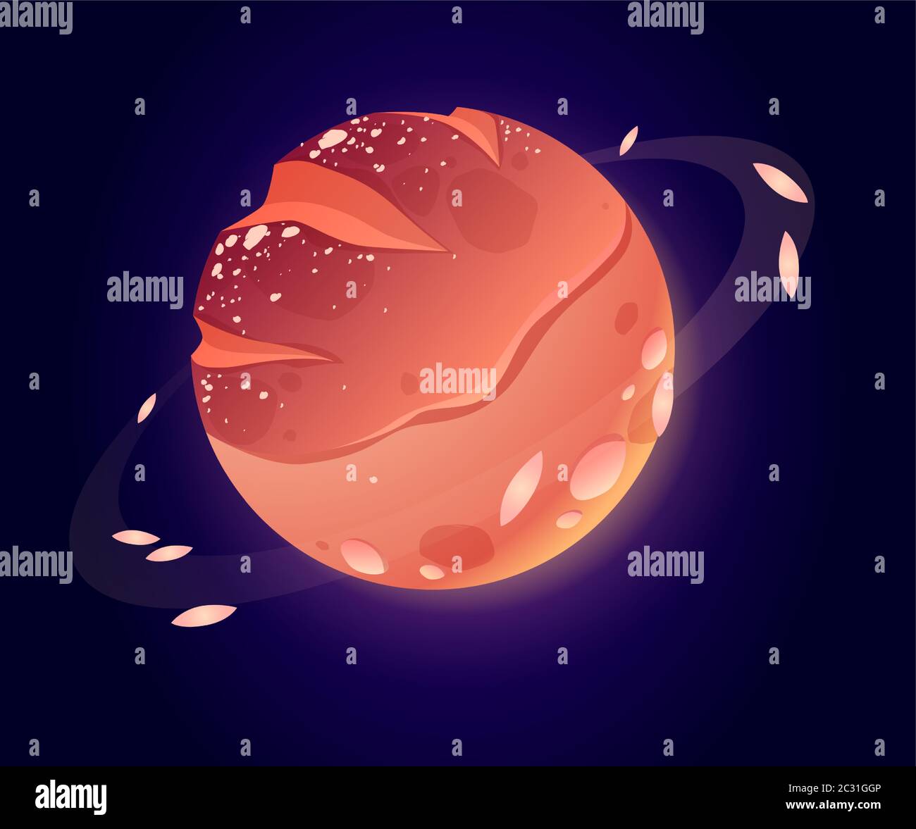 Planeta pan en el espacio exterior. Vector dibujos animados gracioso arte  de la comida planeta, esfera con textura de bollo en cosmos. Ilustración  para gui de juego de fantasía sobre ta Imagen