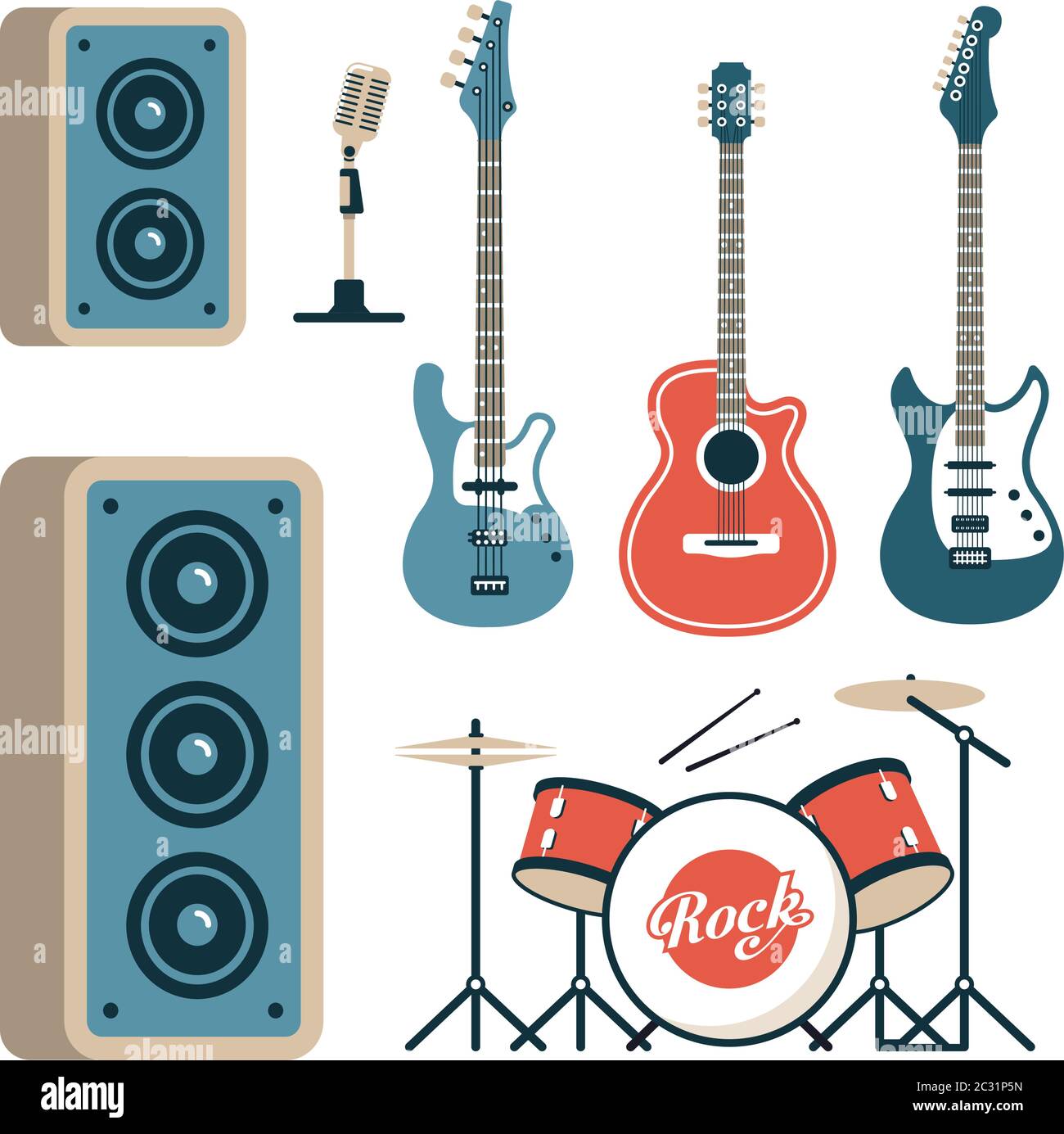 Instrumentos musicales para la banda de rock Imagen Vector de stock - Alamy