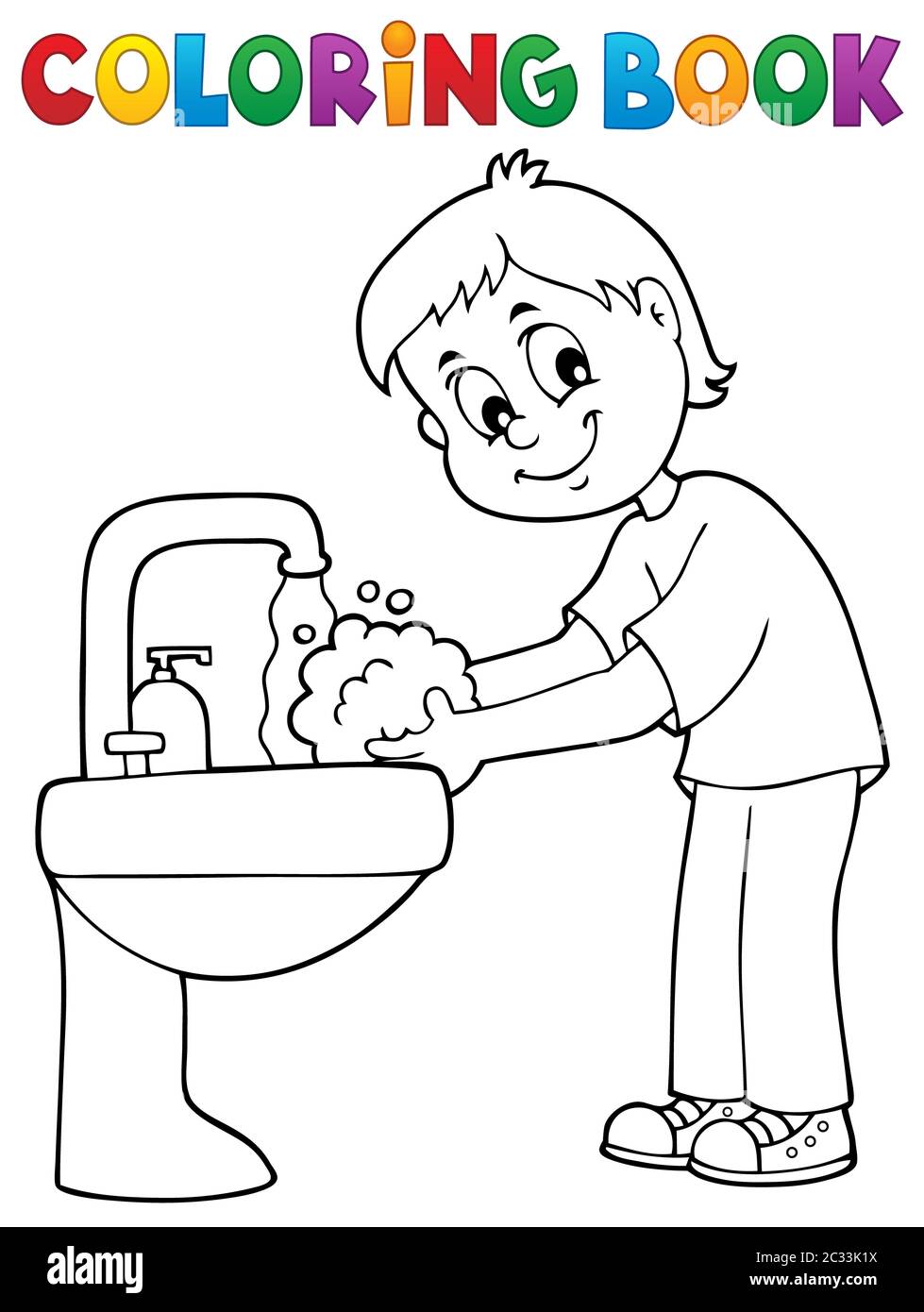 Libro de colorear niño lavarse las manos tema 1 - ilustración de la imagen  Fotografía de stock - Alamy