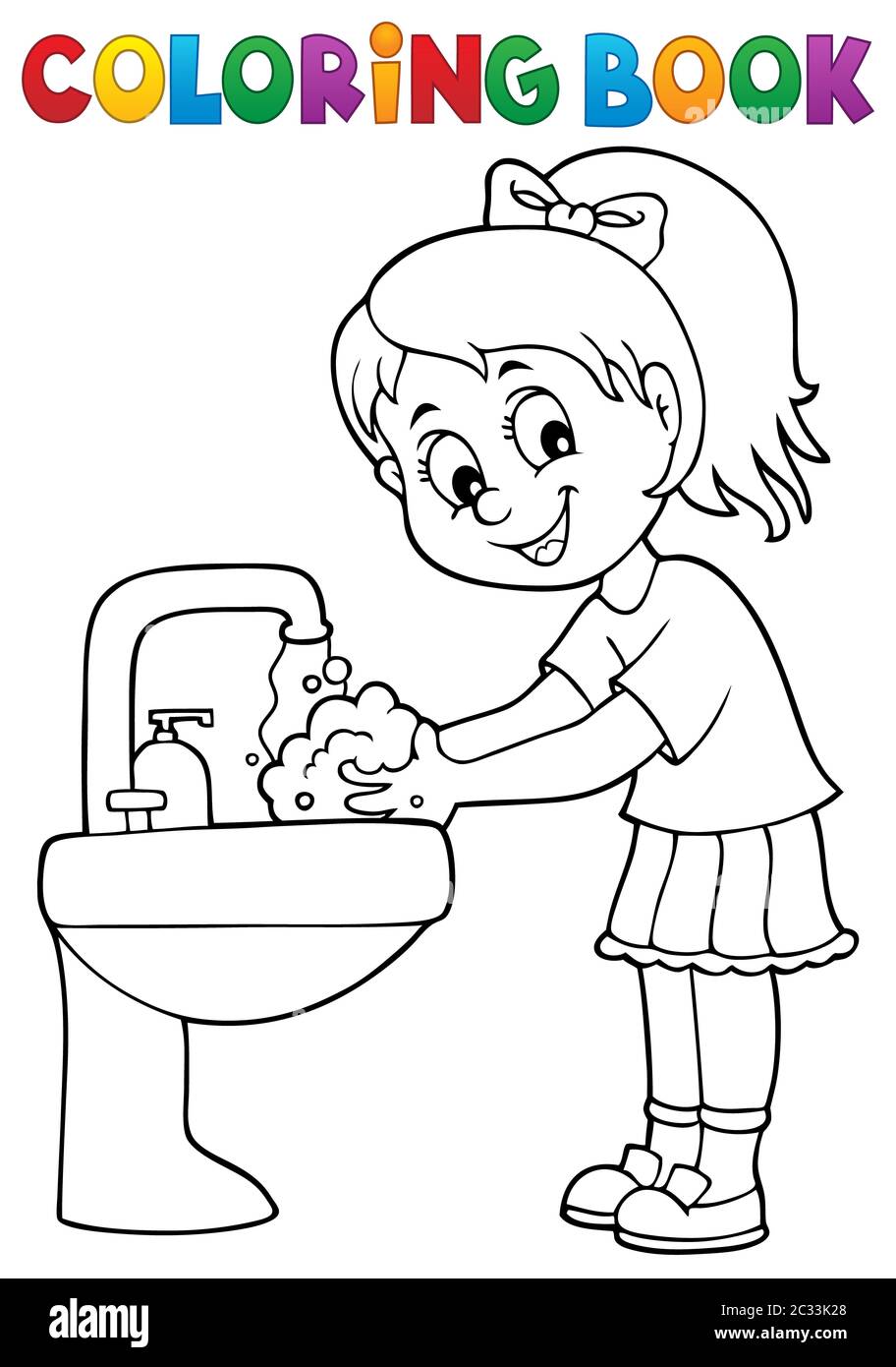 Colorear libro chica lavarse las manos tema 1 - ilustración de la imagen  Fotografía de stock - Alamy