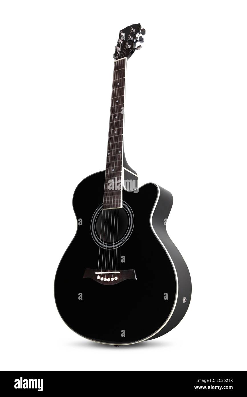 Vista frontal y lateral de una guitarra negra sobre blanco Fotografía de  stock - Alamy