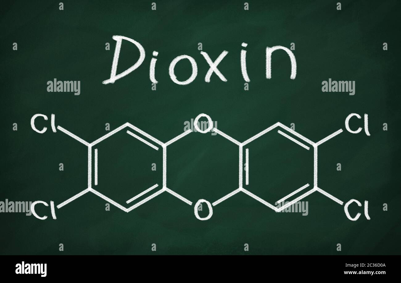 Modelo Estructural de la dioxina en la pizarra. Foto de stock