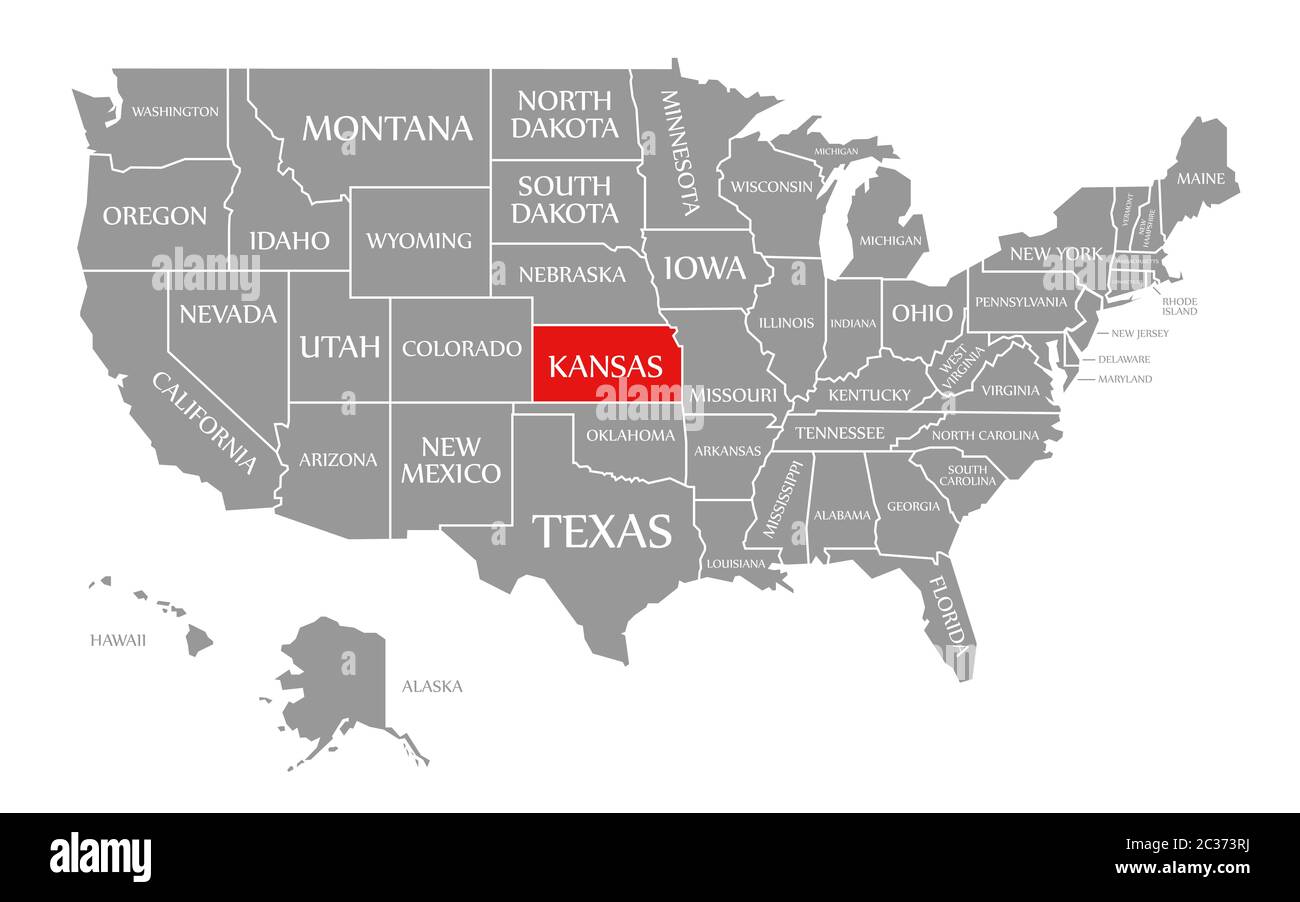 Mapa Del Estado De Kansas Kansas Resaltada En Rojo En El Mapa De Los Estados Unidos De América  Fotografía De Stock - Alamy