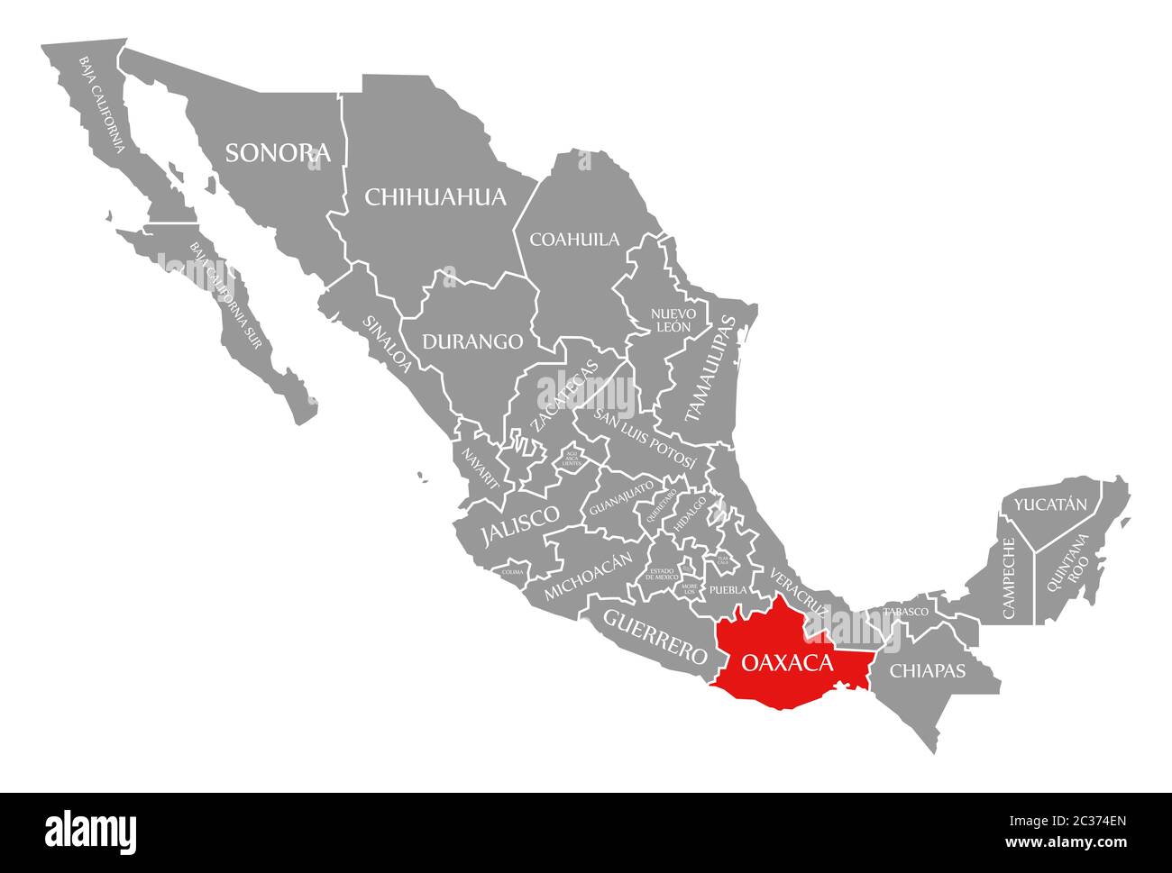 Oaxaca resaltada en rojo en el mapa de México Fotografía de stock - Alamy