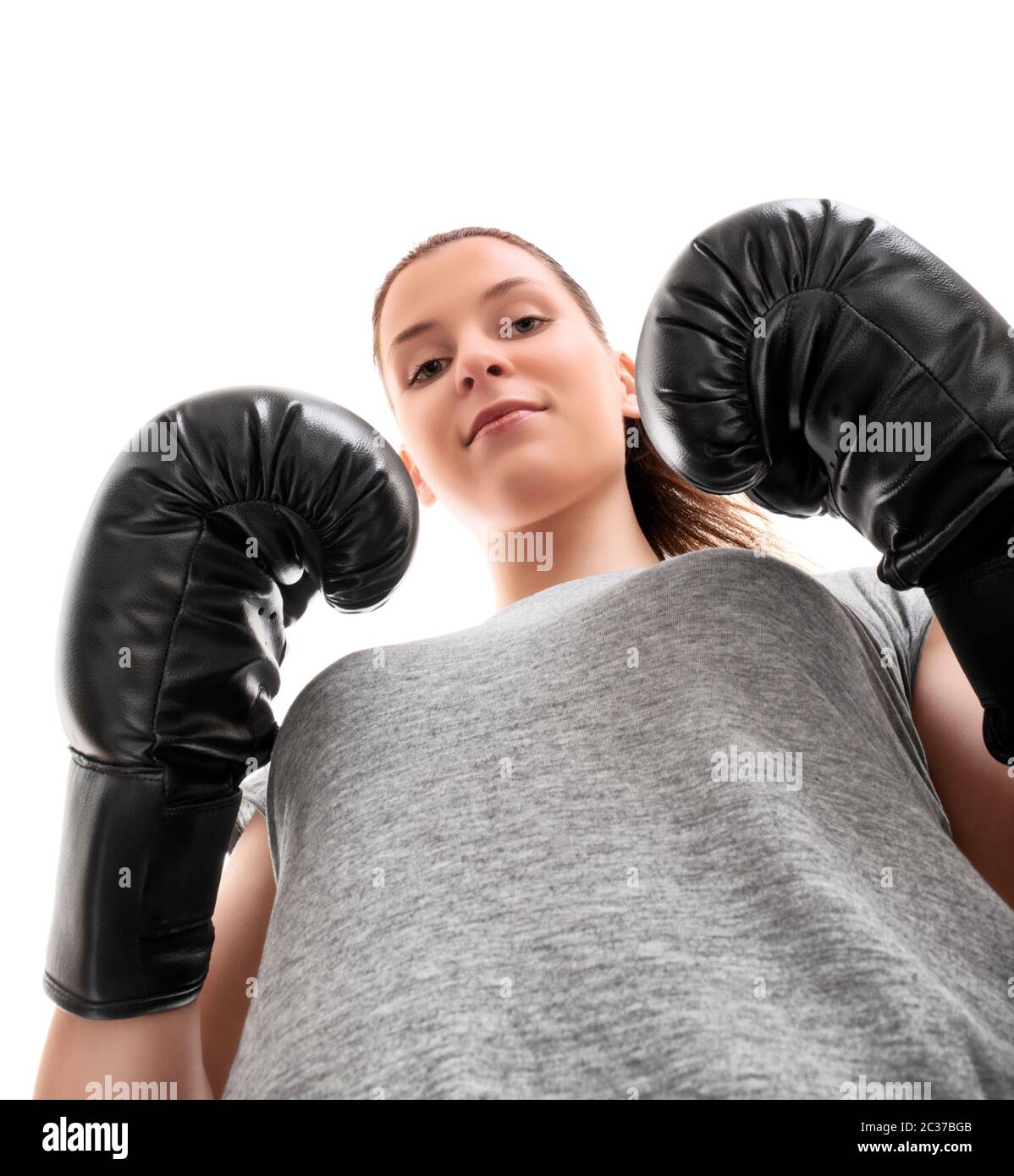 Hermosa Mujer Deportiva Envuelta En Vendas De Boxeo Foto