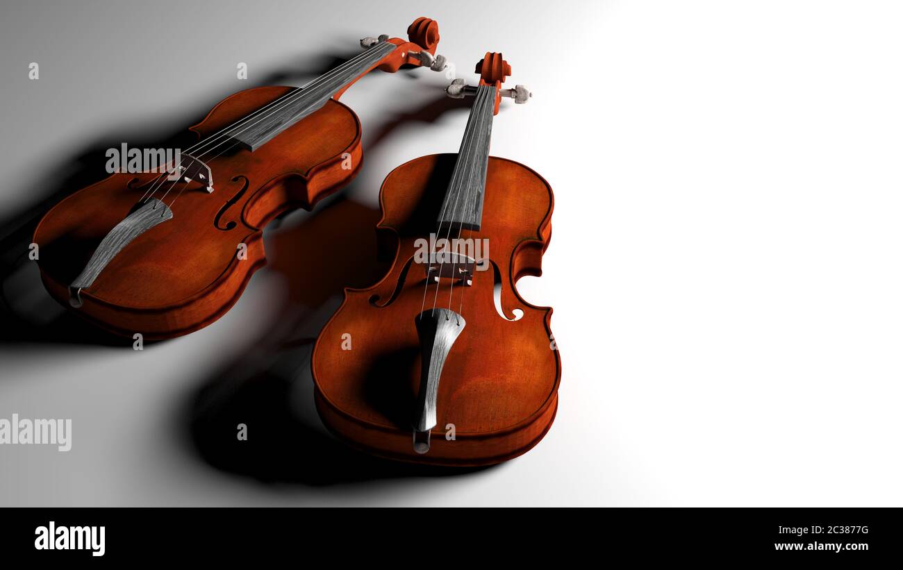 Dos violines en fondo de madera - foto de stock | Crushpixel