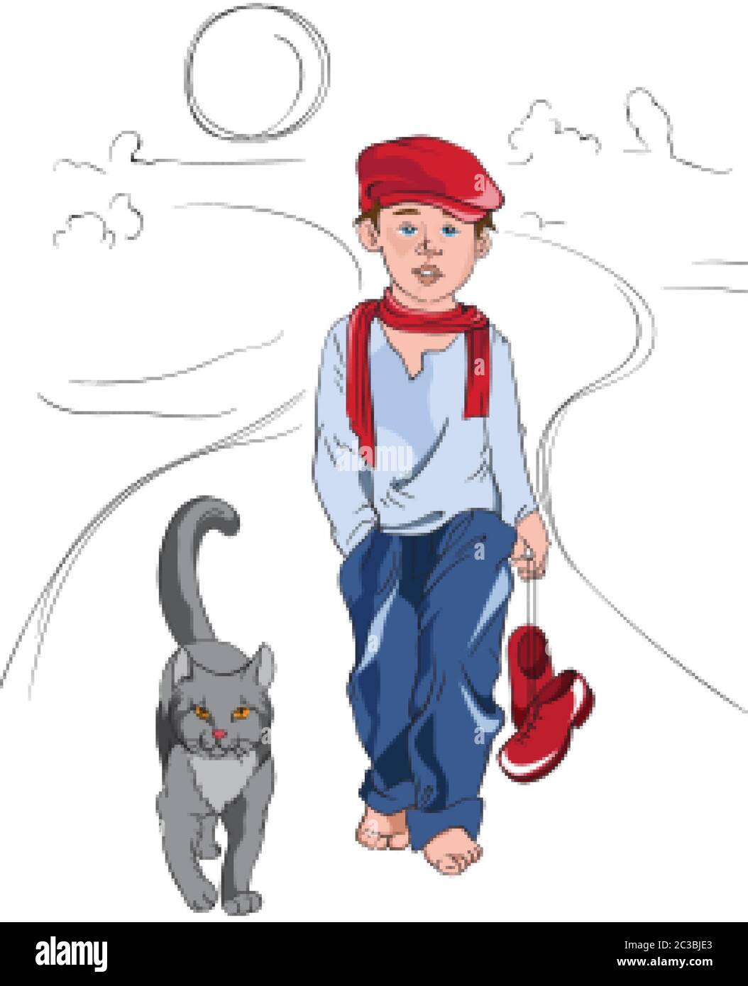 Nino De Dibujos Animados Con Ropa Roja Y Azul Caminando En Un Camino Con Gato Vector Imagen Vector De Stock Alamy Nino De Dibujos Animados Con Ropa Roja Y Azul Caminando En Un Camino Con Gato Vector Imagen Vector De Stock Alamy